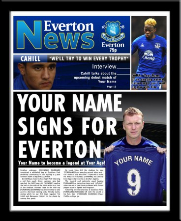Titulok časopisu s trénerom mužstva a tvojim menom na drese FC Everton - 1N30