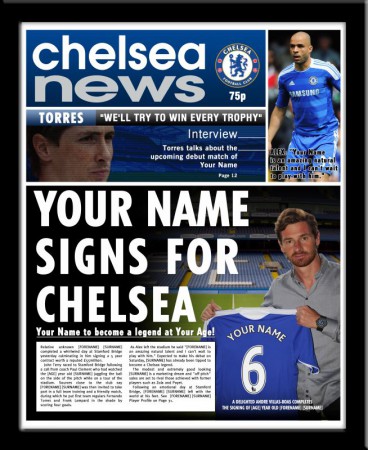 Titulok časopisu s trénerom mužstva a tvojim menom na drese FC Chelsea - 1N28